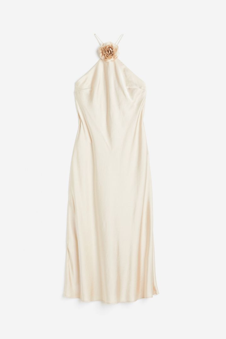 Vestito midi con scollo a collo alto rimovibile e fiore di Sia