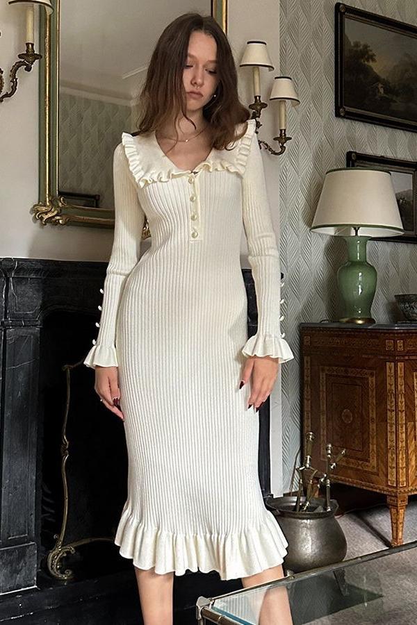 Vestito midi in maglia con volant e perle di Sicilia