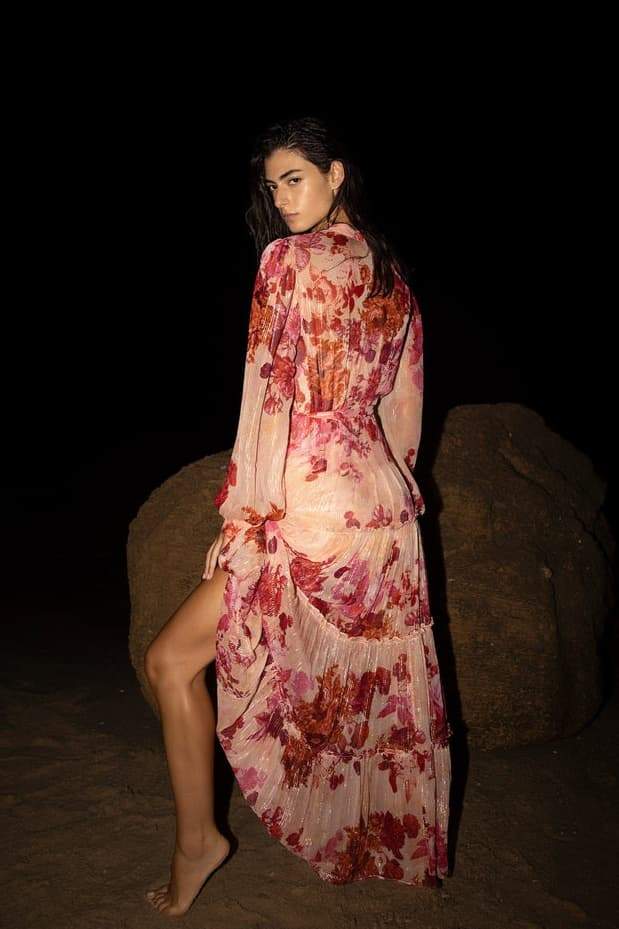 Vestito lungo floreale Sylvia con maniche lunghe