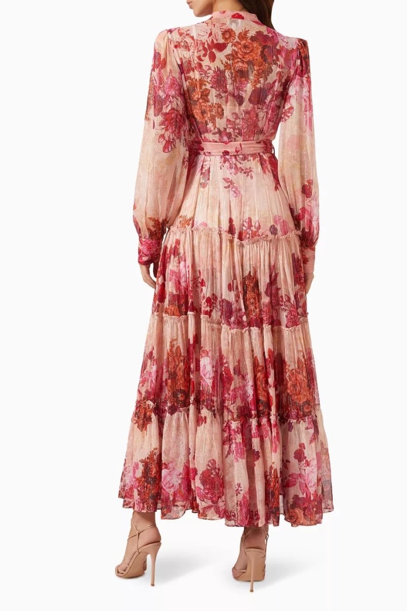 Vestito lungo floreale Sylvia con maniche lunghe