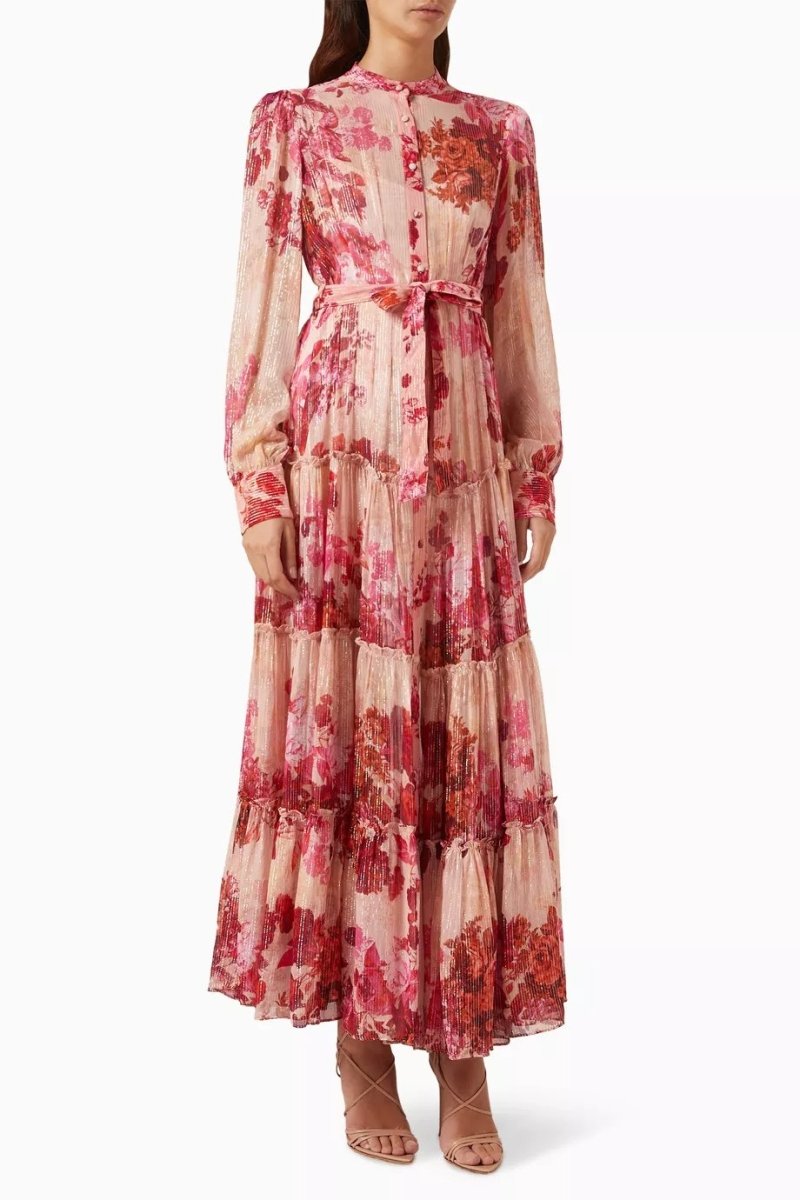 Vestito lungo floreale Sylvia con maniche lunghe