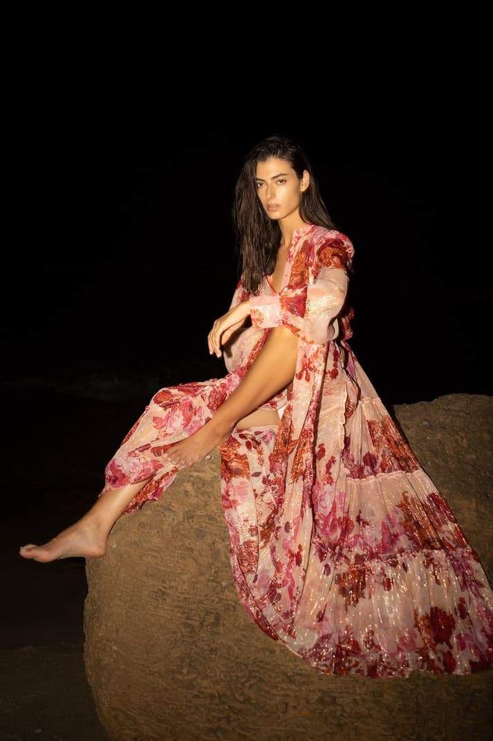 Vestito lungo floreale Sylvia con maniche lunghe