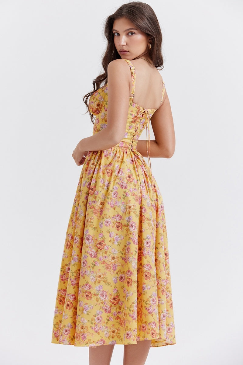 Vestito midi giallo con stampa floreale Tatiana