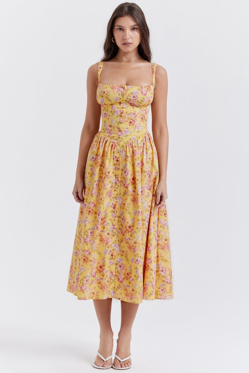 Vestito midi giallo con stampa floreale Tatiana