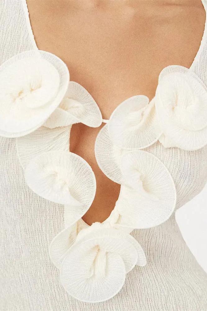 Vestito Maxi a Scoperta con Spacco e Colletto a V in Poliestere Floreale Trista