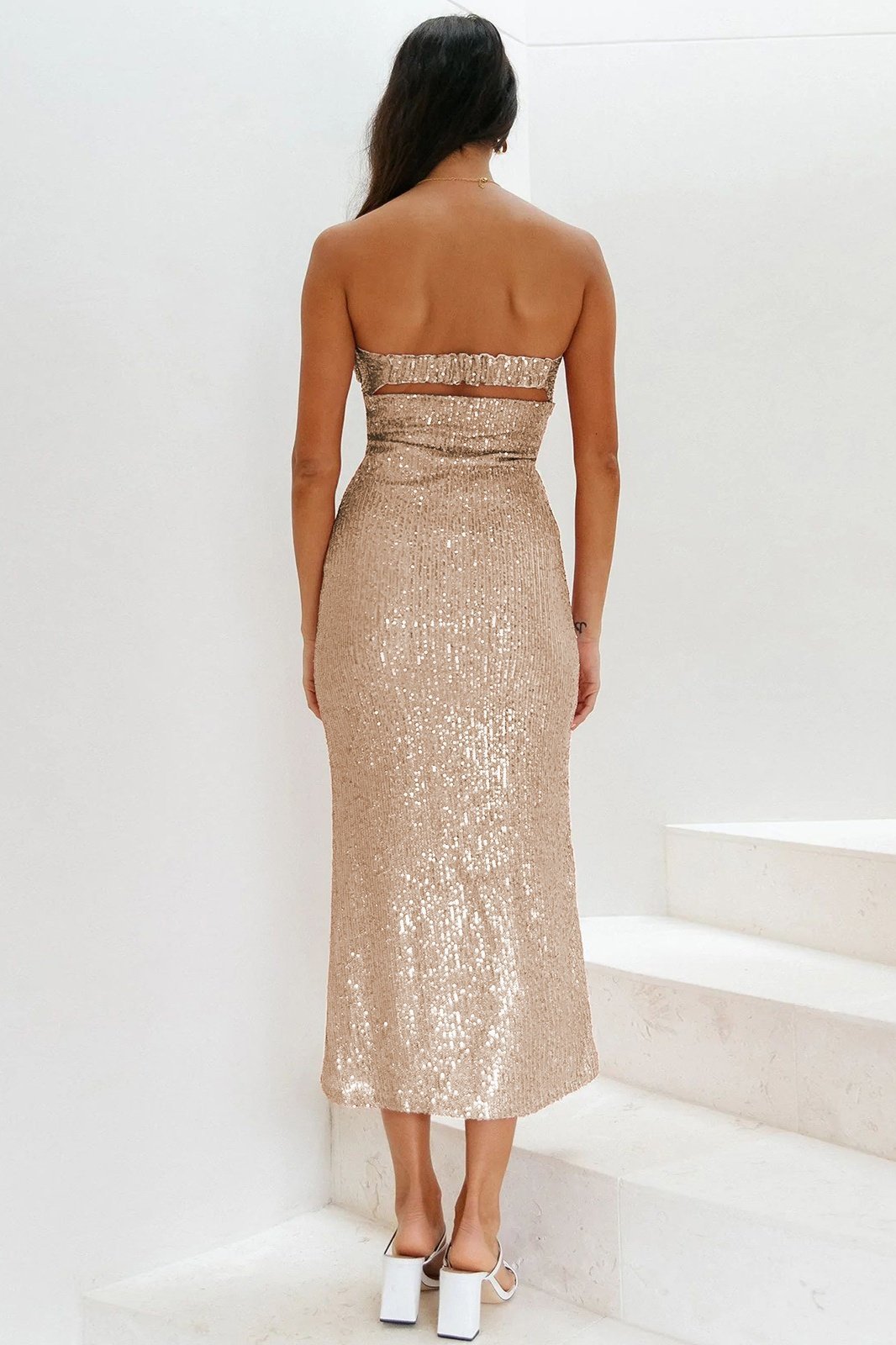Vestito Midi Senza Maniche con Paillettes Venus
