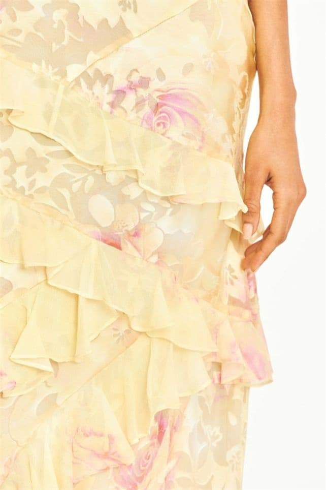 Vestito lungo sinuoso floreale Virginia con volant