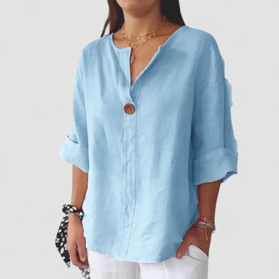Liv – Camicia di lino rilassata con dettaglio pulsante